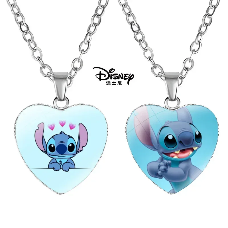 1 Pzseadyfashion Lilo & Stitch Collana Cuore Foto Ciondolo In Vetro Stampato Per Bambini Gioielli Fatti A Mano Regali