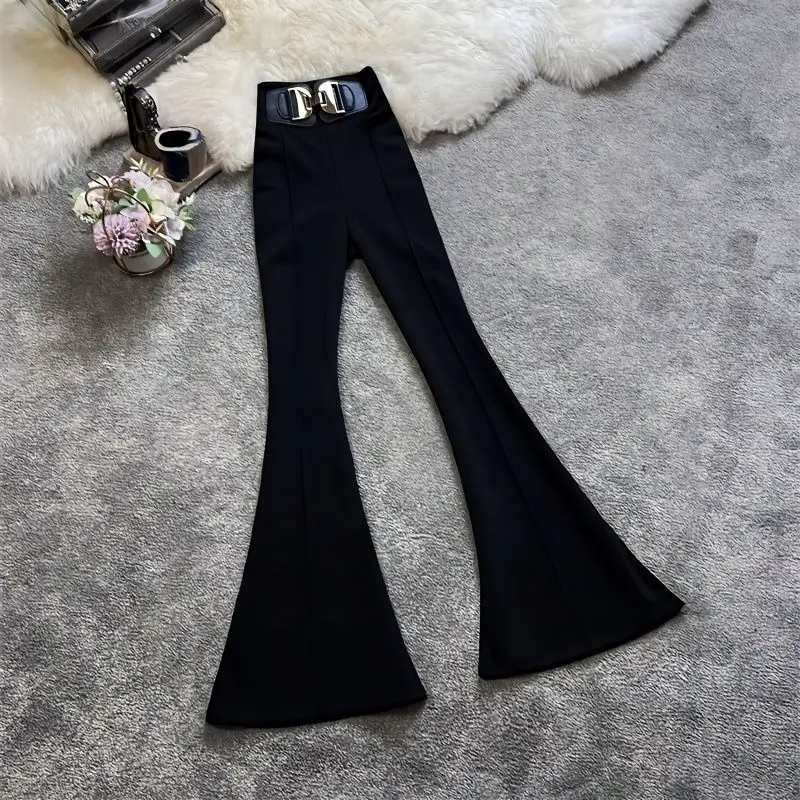 

Solid Elegant Female Office Lady Women's Flared Pants Palazzo Wide-leg High Waist OL Ladies Bell-bottoms Long Trousers Q505