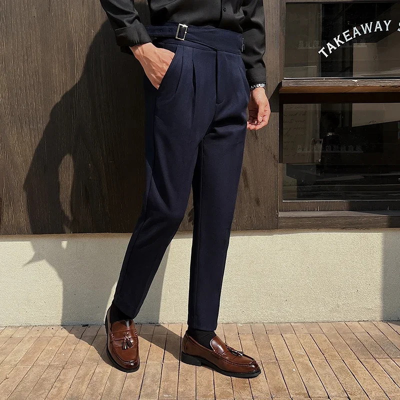 2025 New Naples High Waist Mens Suit Pants Double-Blade Gurkha Chino Slim Fit Trousers Fashion Men Wedding Party Casual Pant 4