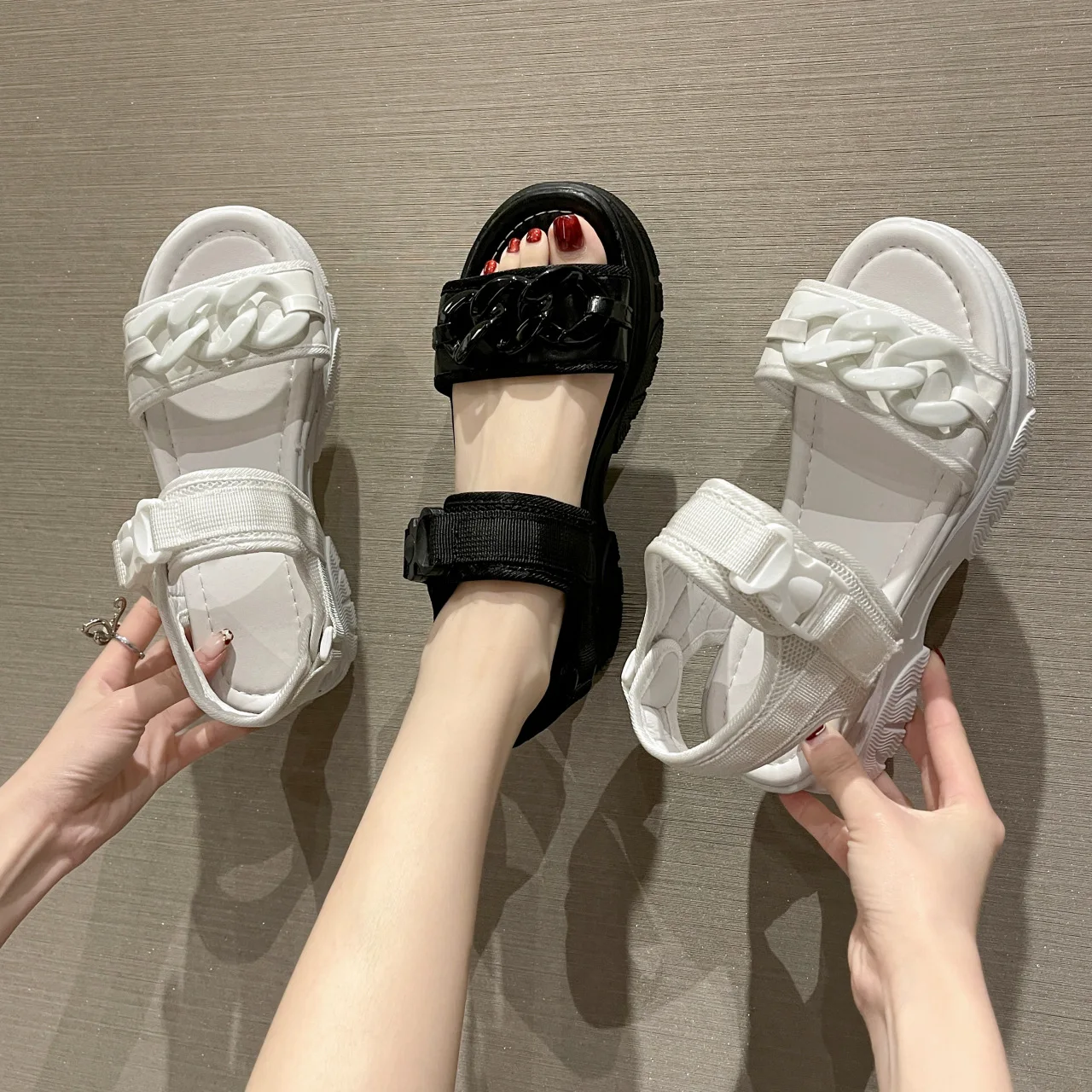 Platform Sandals Women Wedges High Heels Shoes Women Buckle Leather Summer Zapatos Mujer Wedges Beach Woman Sandals
