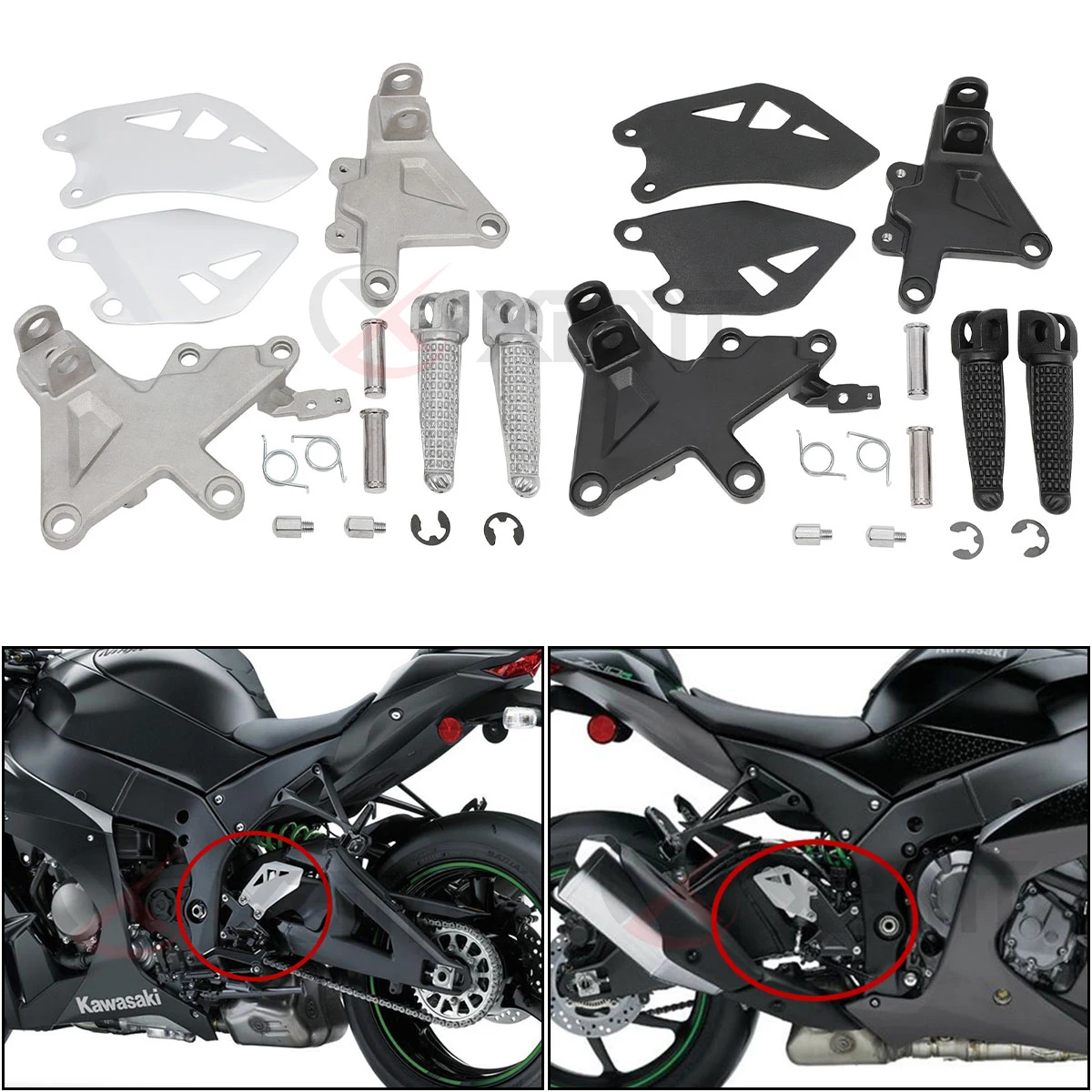 

Motorcycle Heel Plates Guard Protector Front Foot Pegs Footrests Pedal Bracket For Kawasaki Ninja ZX-10R ZX10R 2011-2023