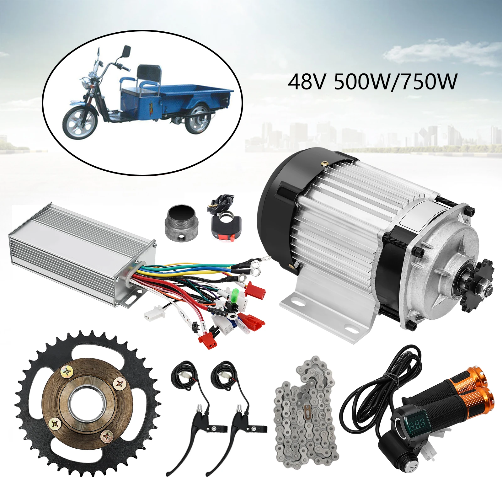 

500W/750W 48V Electric Brushless Geared Motor Kits for Electric Motorized Tricycle Rickshaw Bike
