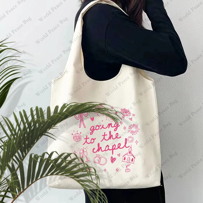 1 pc Going to the Chapel pattern Tote Bag Literature Shoulder Bag Illustration Girl Book Travel Harajuku Canvas Handbag