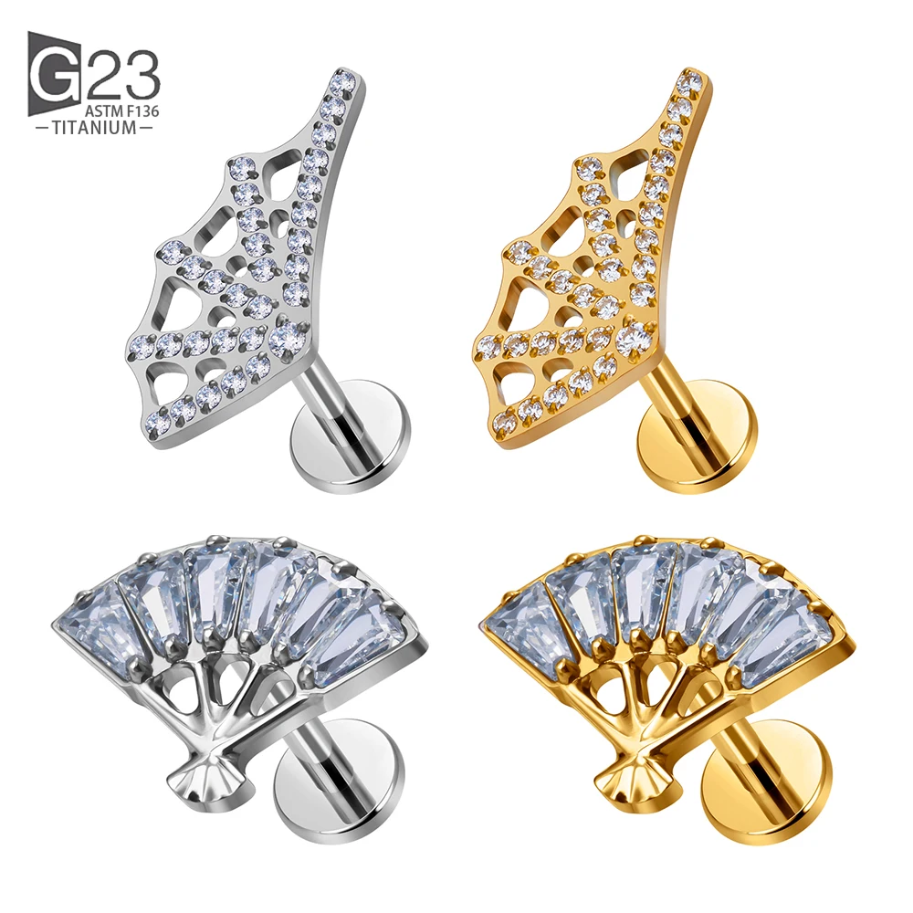 Astm F136 Titanium Ear Pierc Sector Con Cz Top Cartilagine Tragus Orecchini Ear Lip Tongue Nail Pin Piercing Jewelry