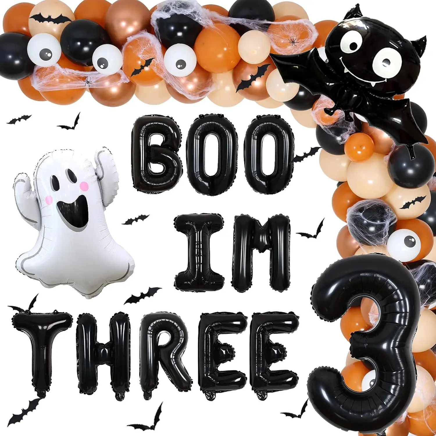 

Halloween Party Decorations, Boo I'm Three, Birthday Balloon, Garland, Spider Bat, Wall Stickers, Ghost Balloon