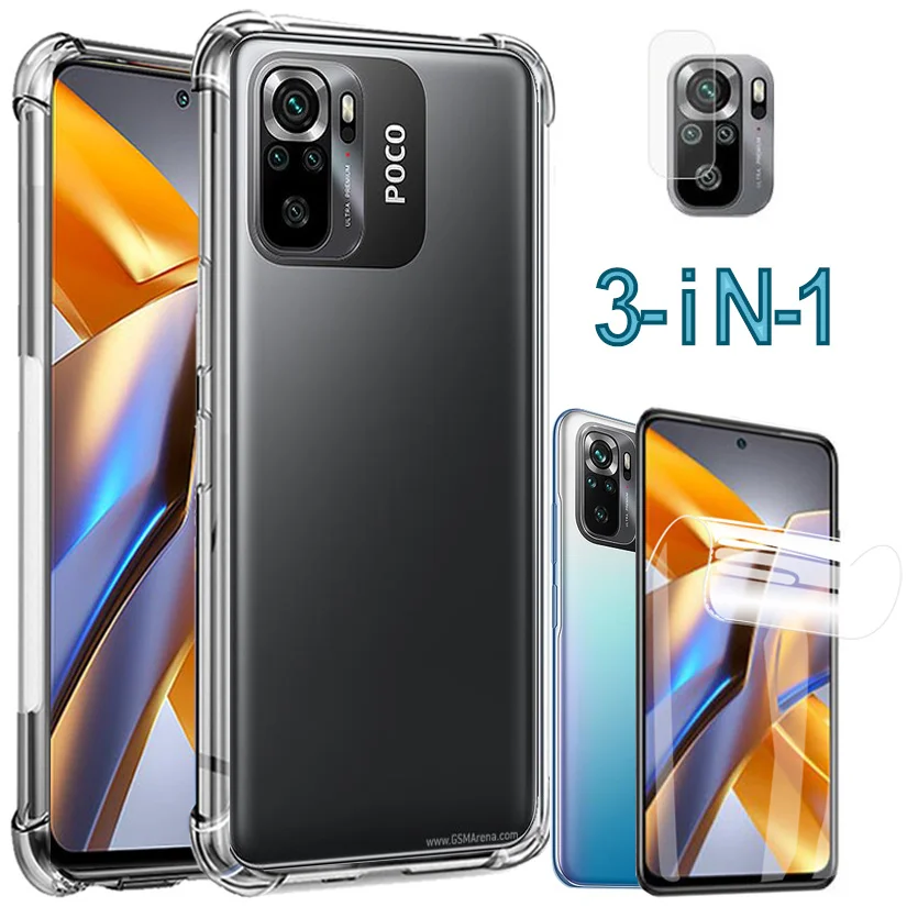 Silicone Cases Poco M5s Case+Soft Hydrogel Film,For Xiaomi Poco M5S Capa PocoM5S Smartphone Shockproof Transparent Back Cover Poko M5 TPU Lightweight Dustproof Pocophone M5 Poco M5 S Phone Case