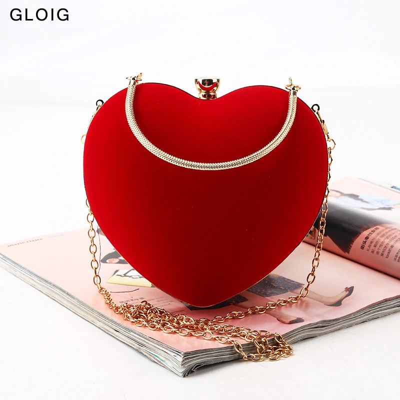 Pochette donna con design a cuore Piccoli diamanti Borse da sera in ve