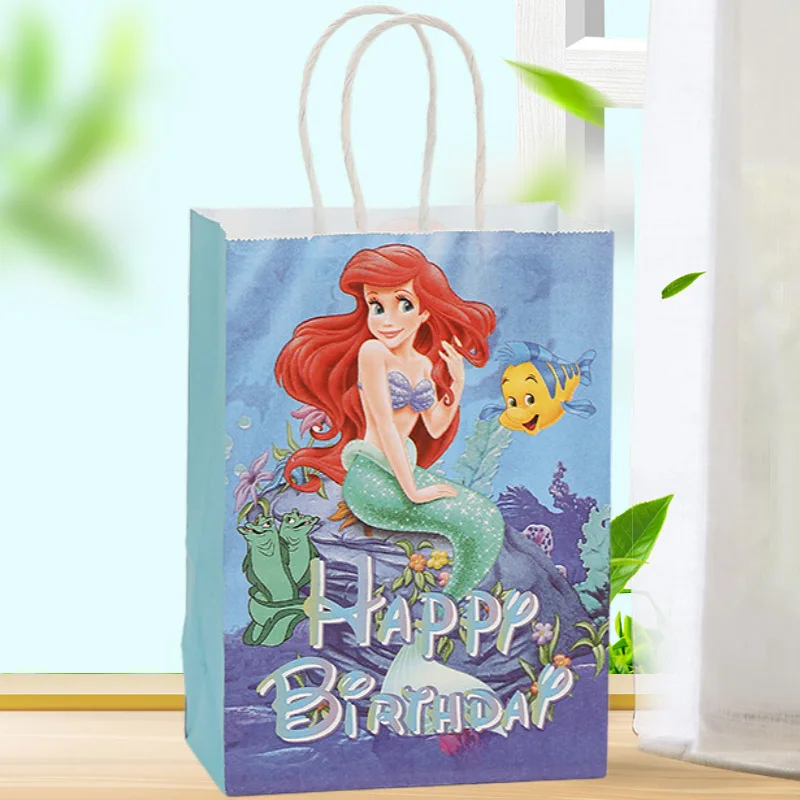 5/20 piezas Bolsa de regalo para fiesta de sirena Ariel Bolsa de papel kraft con dibujos animados bajo el mar para fiesta Decoración de fiesta de cumpleaños de niña Sirenita
