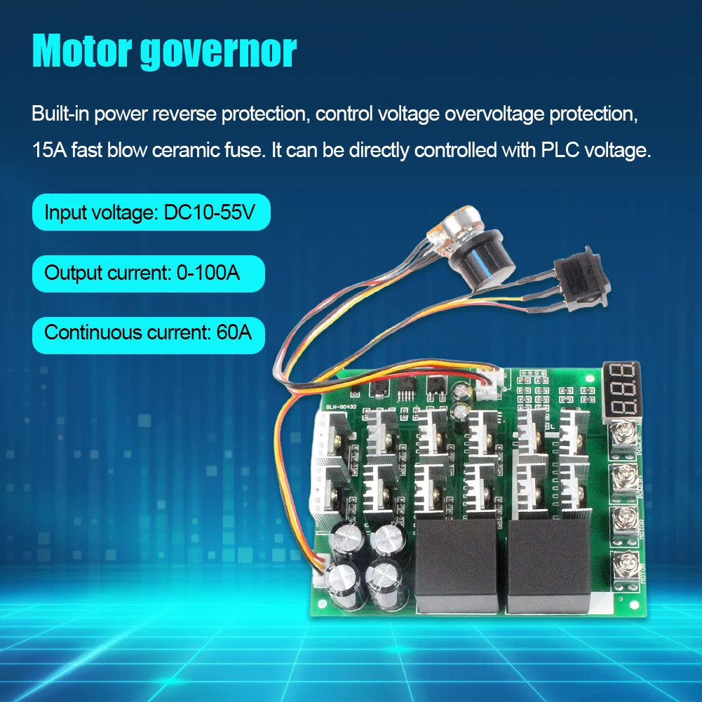 DC10V-55V Motor Speed Controller 12V 24V 36V 48V 60A Forward Reverse Converter 100A Max with Knob Switch Electrical Equipment