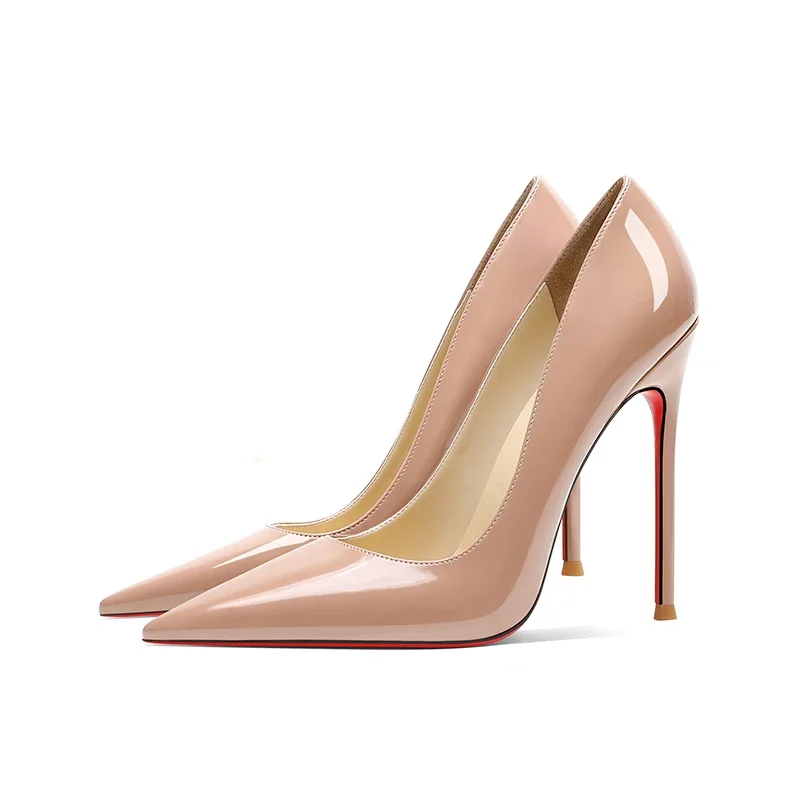 Spring new nude high heels for women, 12cm pointed light lipstick sole, professional and sexy versatile single shoes 3
