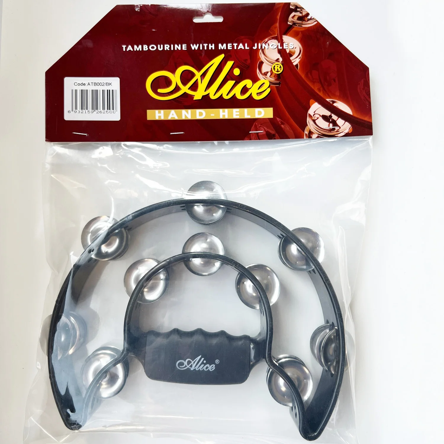 Double Ring Hand-held Tambourine Timbrel with Metal Jingles 21X14cm