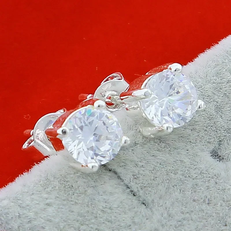 

CHUANGCHENG 925 Sterling Silver Round Cubic Zirconia Stud Earrings for Women Wedding Party Gift Fashion Jewelry
