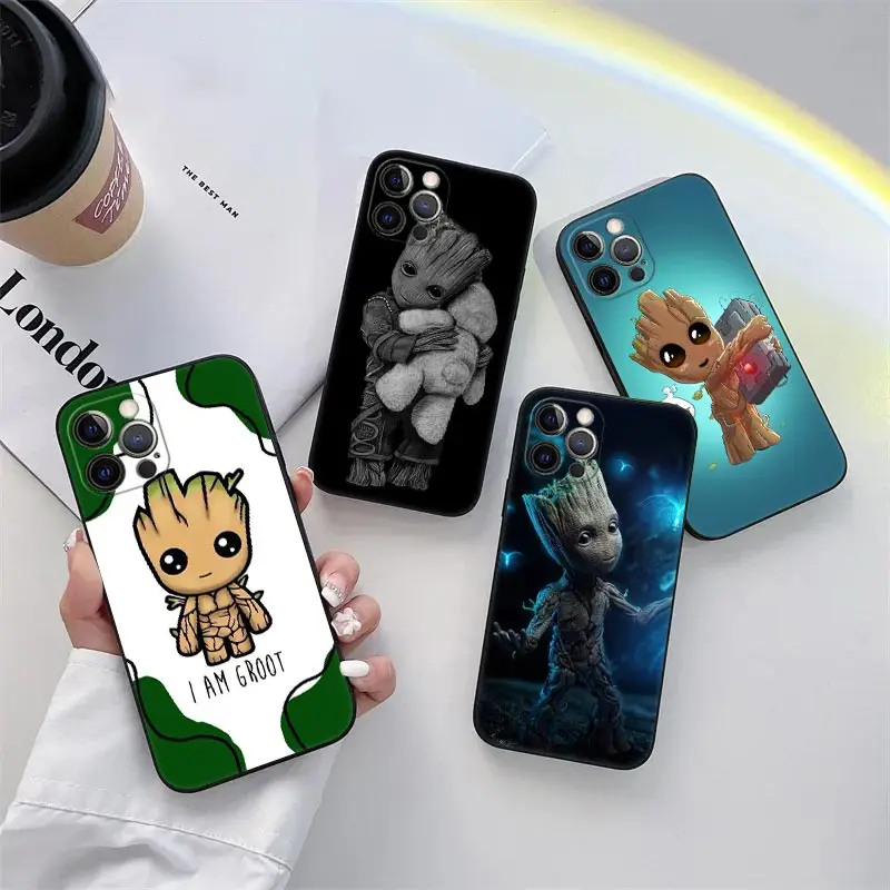 

Baby Groot Marvel Phone Case for iPhone 11 15 Pro Max Case Coque 14 Plus 13 Pro 12 Mini 11 X XS XR 7 8 SE 2020 6s TPU Soft Cover