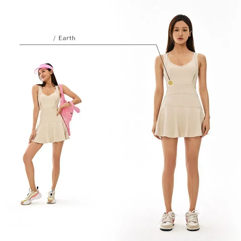 Tennis Dress Female Sleeveless Sport Suits Training Running Fitness Short Skorts Golf Badminton Tracksuits Padded Yoga Skirts