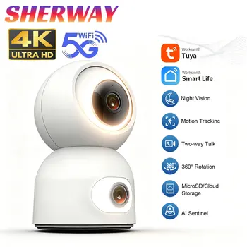 Tuya 4K Dual Len 5G Wifi Camera Indoor 8MP Dual Screen Security Camera 10X Zoom Baby/Pet Monitor Color Night Vision Surveillance 1
