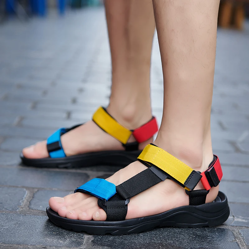Men's Tri-color Sandals Summer Beach Vacation Non-slip Flat
