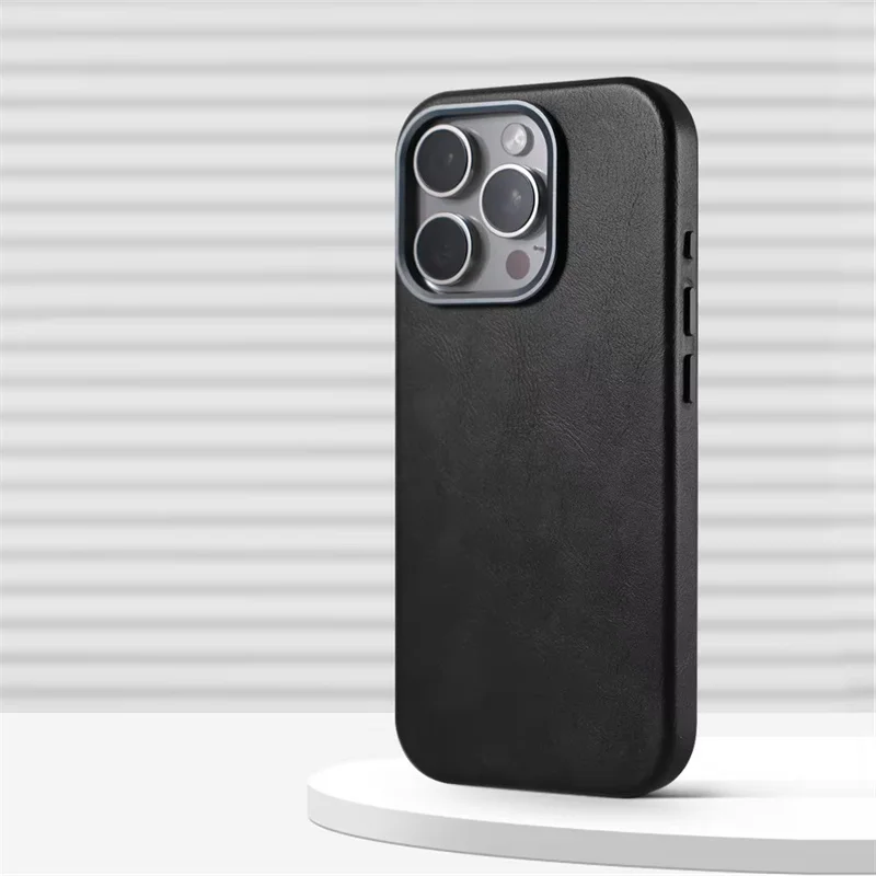Premium Magnetic Leather Phone Case with Wireless Charging and Shockproof Protection