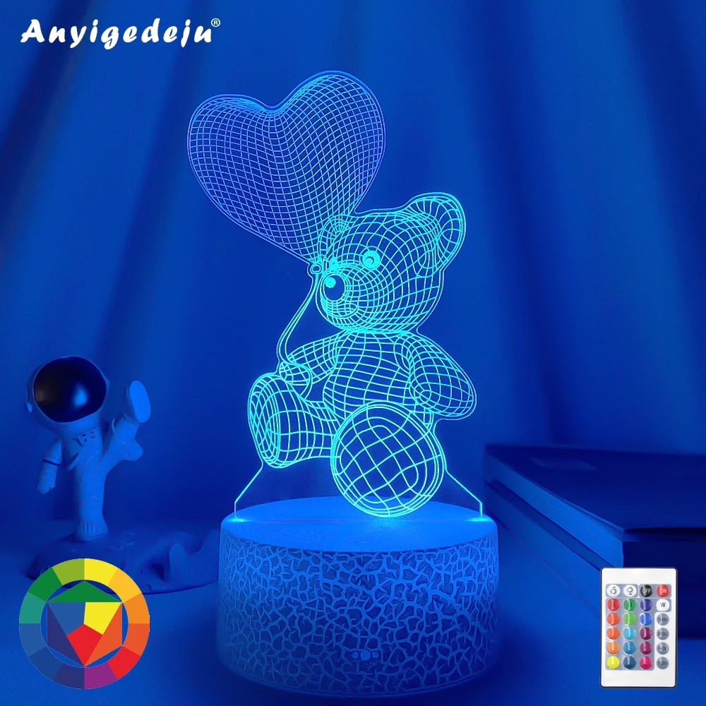 Balloon Bear 3d Night Light Bear with Heart Led Touch Switch Colorful Atmosphere for Home Decoration Light Table Lamp Bedside