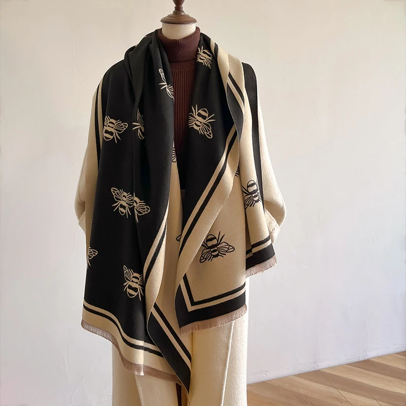 Nuovo inverno cashmere donna temperamento di fascia alta corto pony caldo bavaglino sciarpa stampata fronte-retro per due scopi_voghion.com
