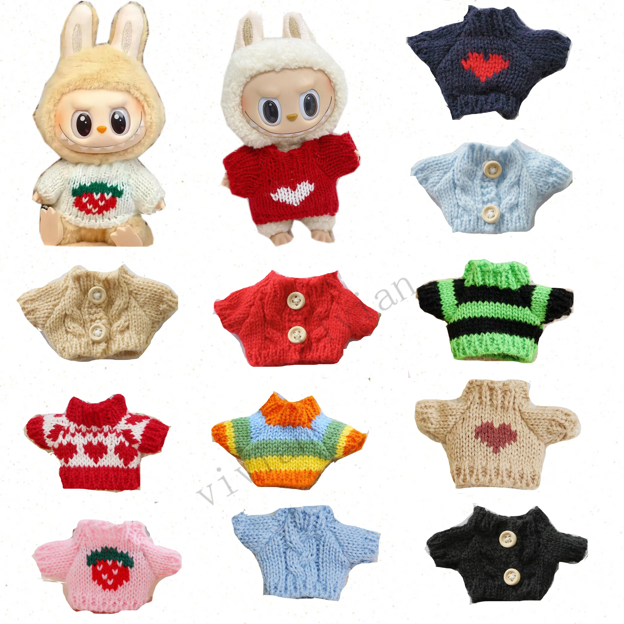 Mini Doll's Clothes Outfit Accessories For Labubu for Elf doll Knitted Christmas Love twisted solid Santa sweater Clothing