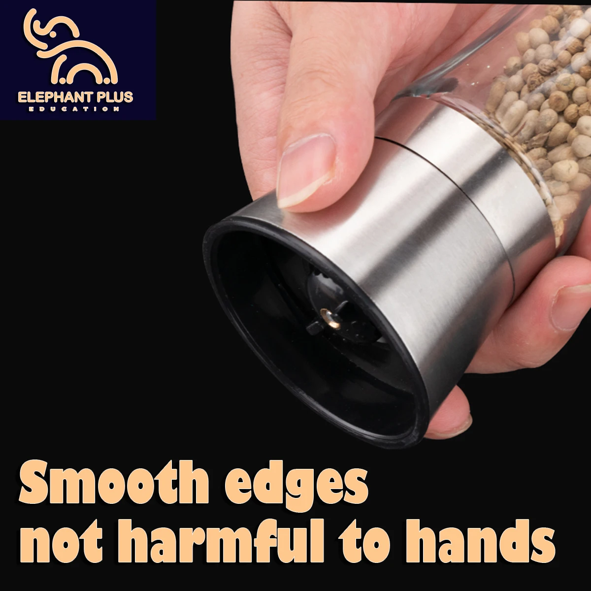 Kitchen Grinder 304 Stainless Steel - for Pepper, Sea Salt & Spices, Adjustable Coarse to Fine, Refillable with Glass Jar - Image 6