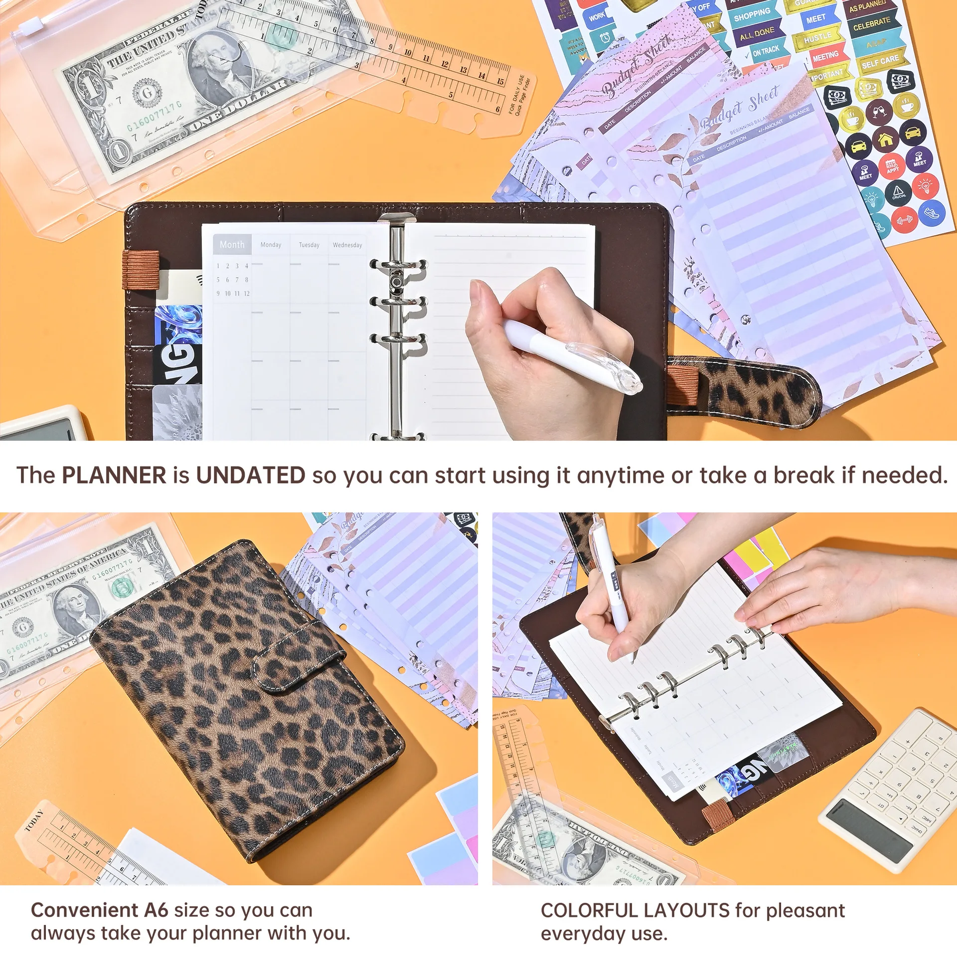 notebook binder cover photocard binder A6 PU Leather Notebook Refillable Binder for A6 Filler Paper Loose Leaf Personal Saving Planner Organizer Wallet Binder Cover