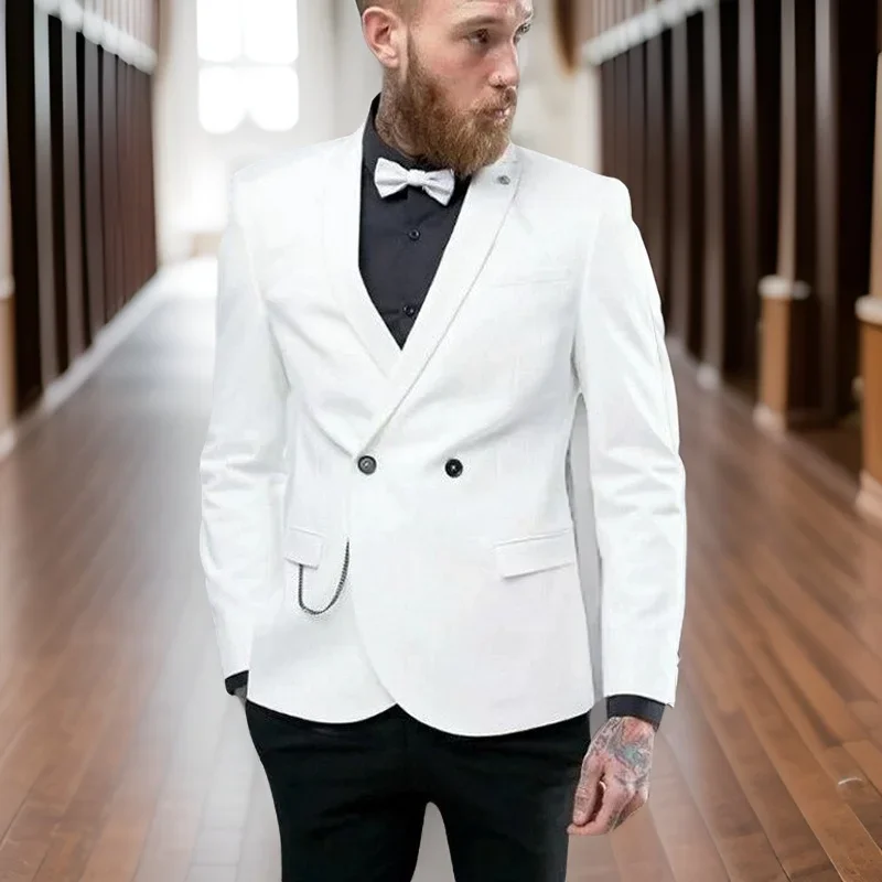 

Мужской облегающий костюм, двубортный свадебный смокинг для жениха, 2 шт., блейзер для выпускного вечера с черными брюками, Мужская модная куртка 2024