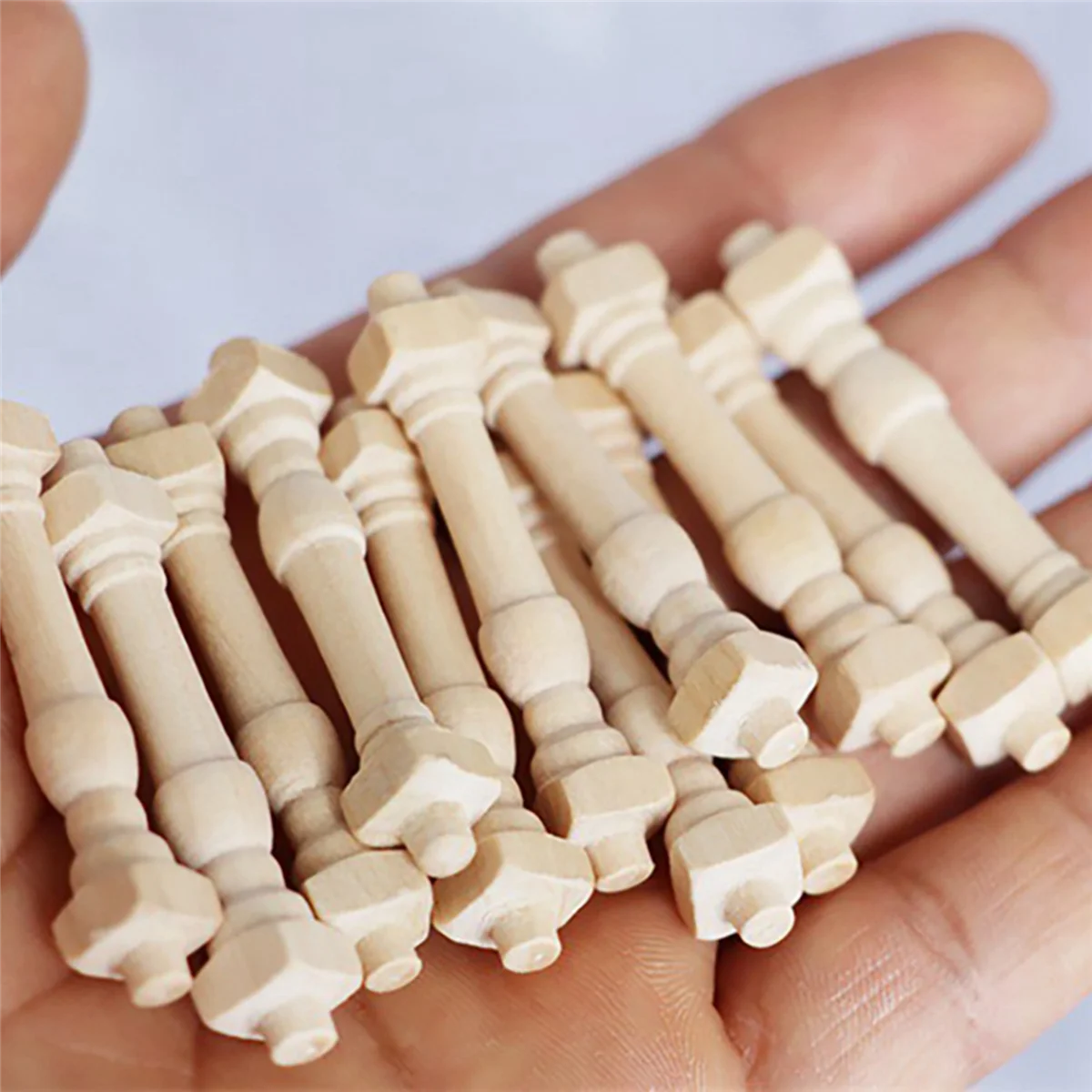 BAAU 60Pcs DIY Spindles Balusters Wooden Miniature 1/12 Scale Stair Railing Decoration Toys