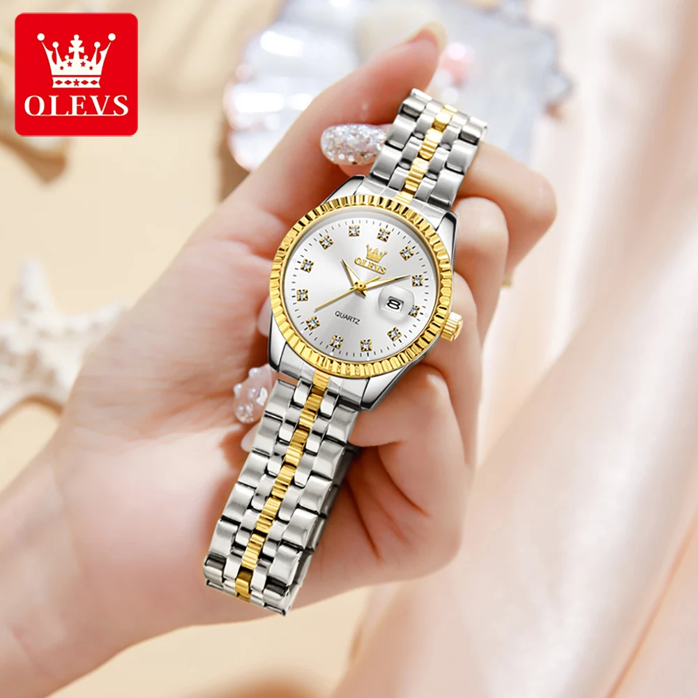 OLEVS New Stainless Steel Quartz Wrist Watch Women Watch Top Brand Luxury Famous Watch Ladies Clock Calendar Relogio Feminino