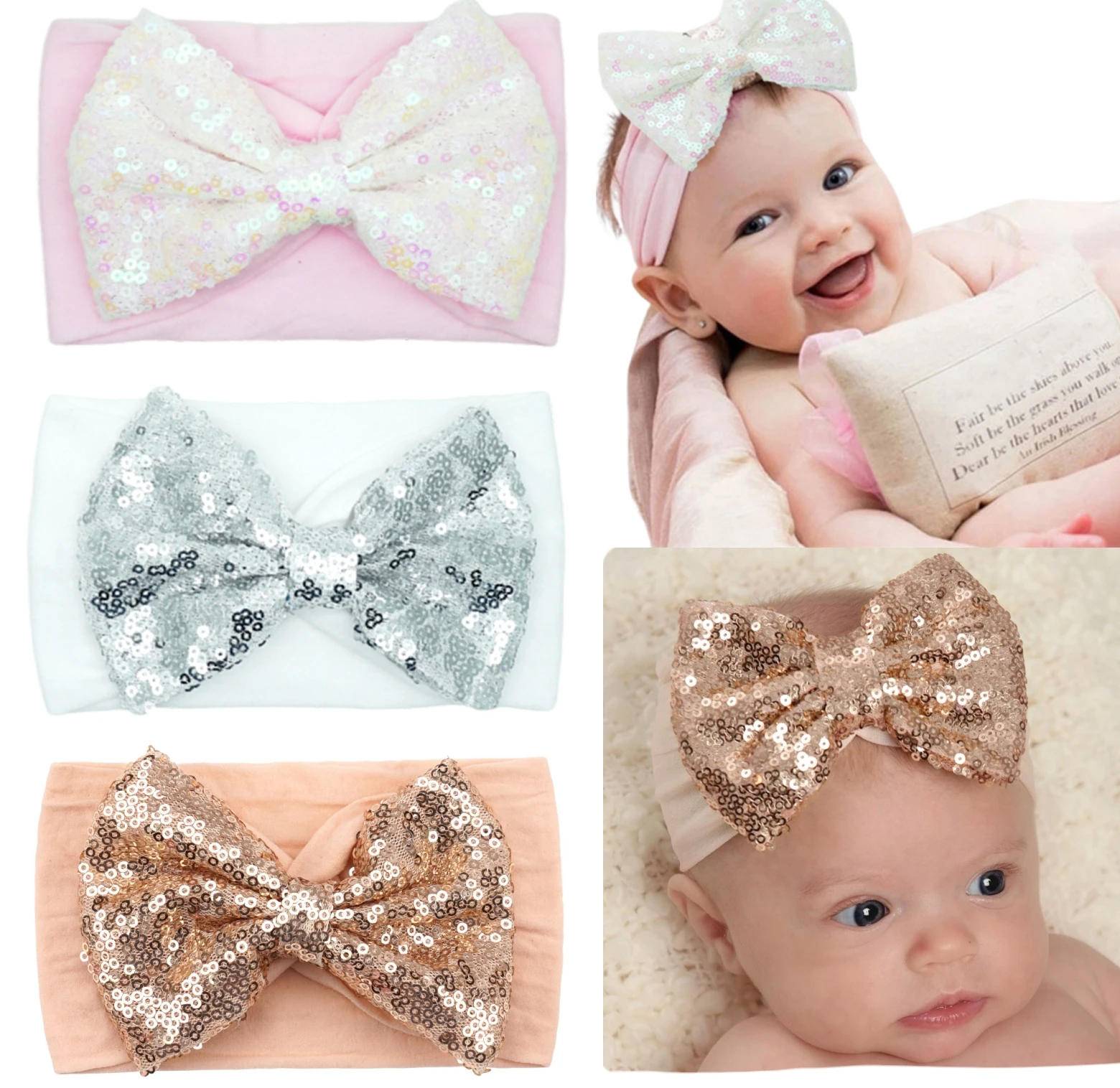 3 Pcs Super Stretchy Soft Baby Girl Headbands with 5