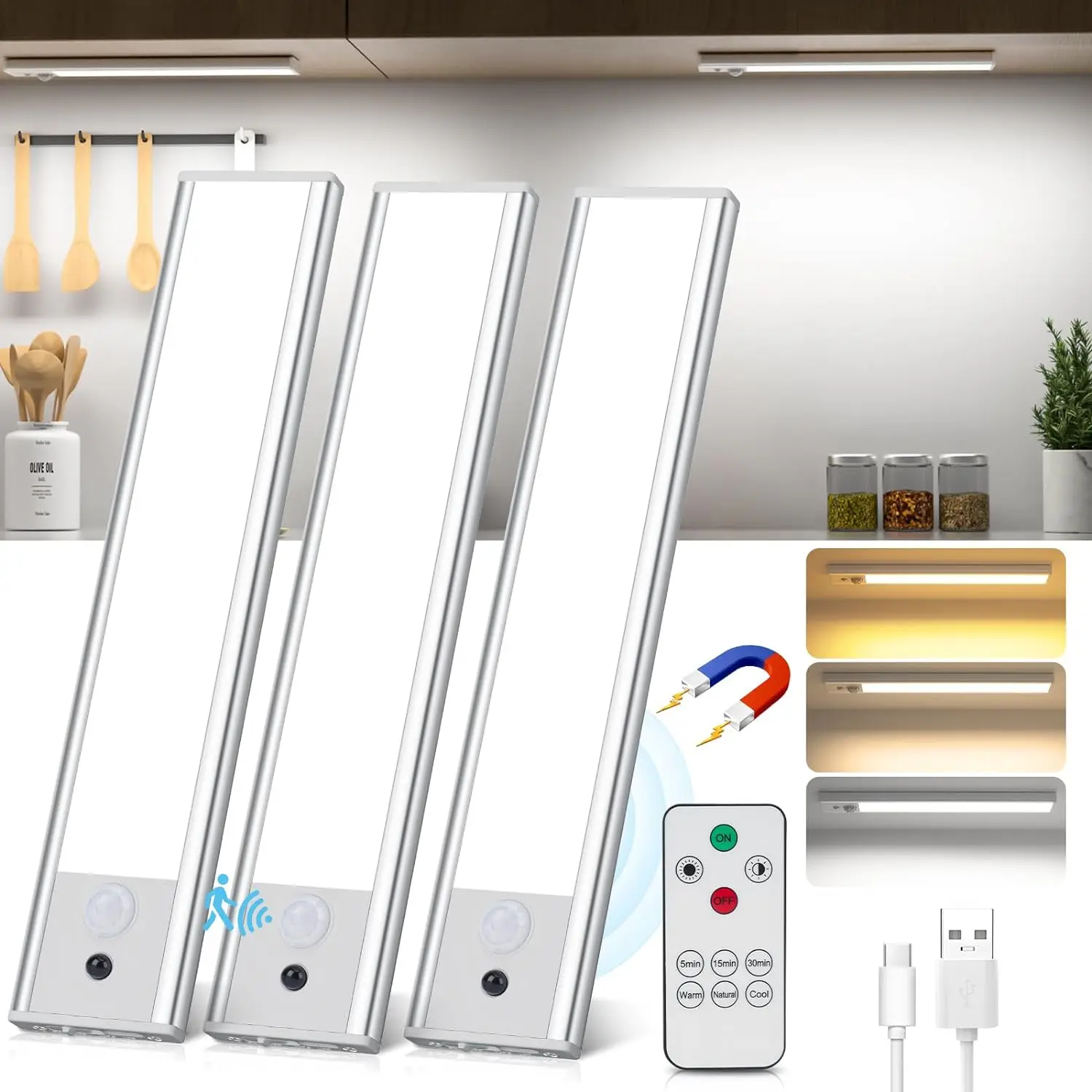LED Night Light Motion Sensor USB Rechargeable Night Lamp 1500mAh For Room Kitchen Cabinet Staircase Corridor Lighting