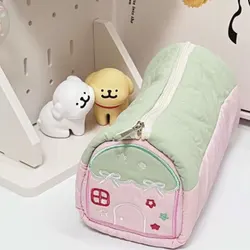 Charming Little House Design Pencil Case - Spacious and Stylish Stationery Organizer (Beige Pink)