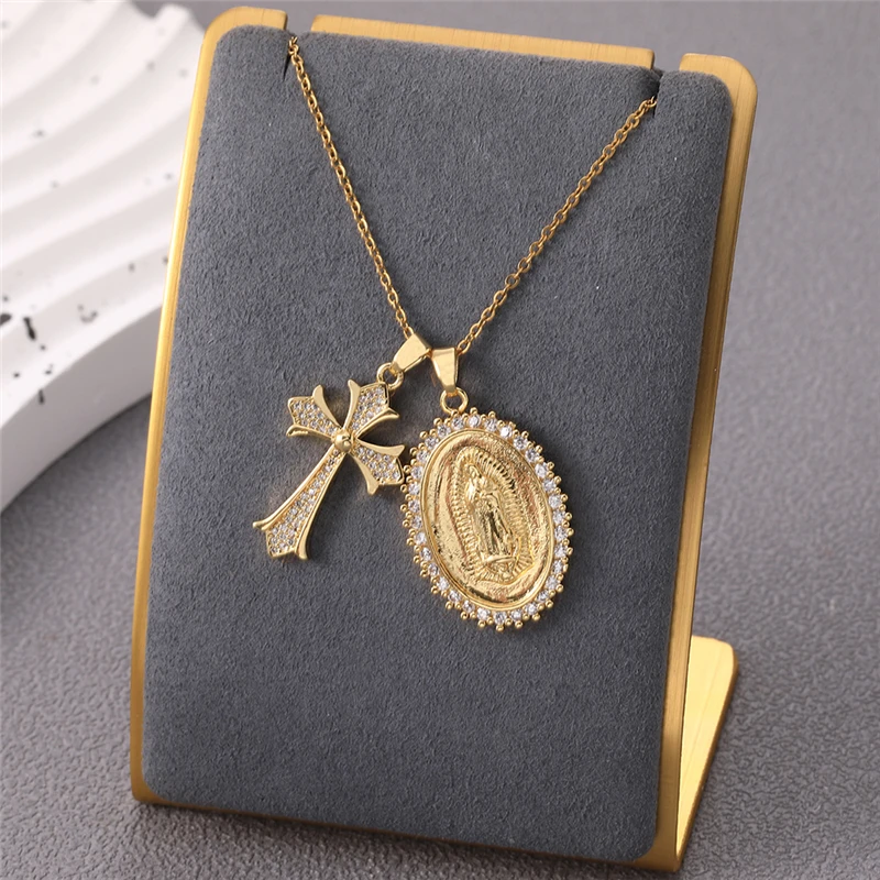 Buy Gold Miraculous Charm Necklace Medium Virgin Mary Oval Pendant Simple  Necklaces Women Religious Catholic Gift Online in India - Etsy