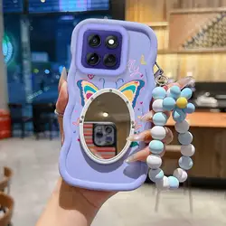 Cartoon Butterfly Phone Case Set with Lanyard and Stand - 3 Piece Set - Motorola Edge 60s (PURPLE)