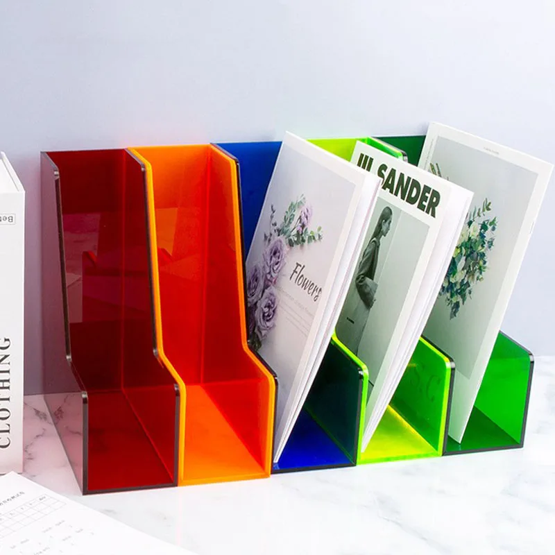Iridescent Colorful Acrylic folder file holder Transparent Ins-Style desk basket shelf frame storage box paper shelf 3