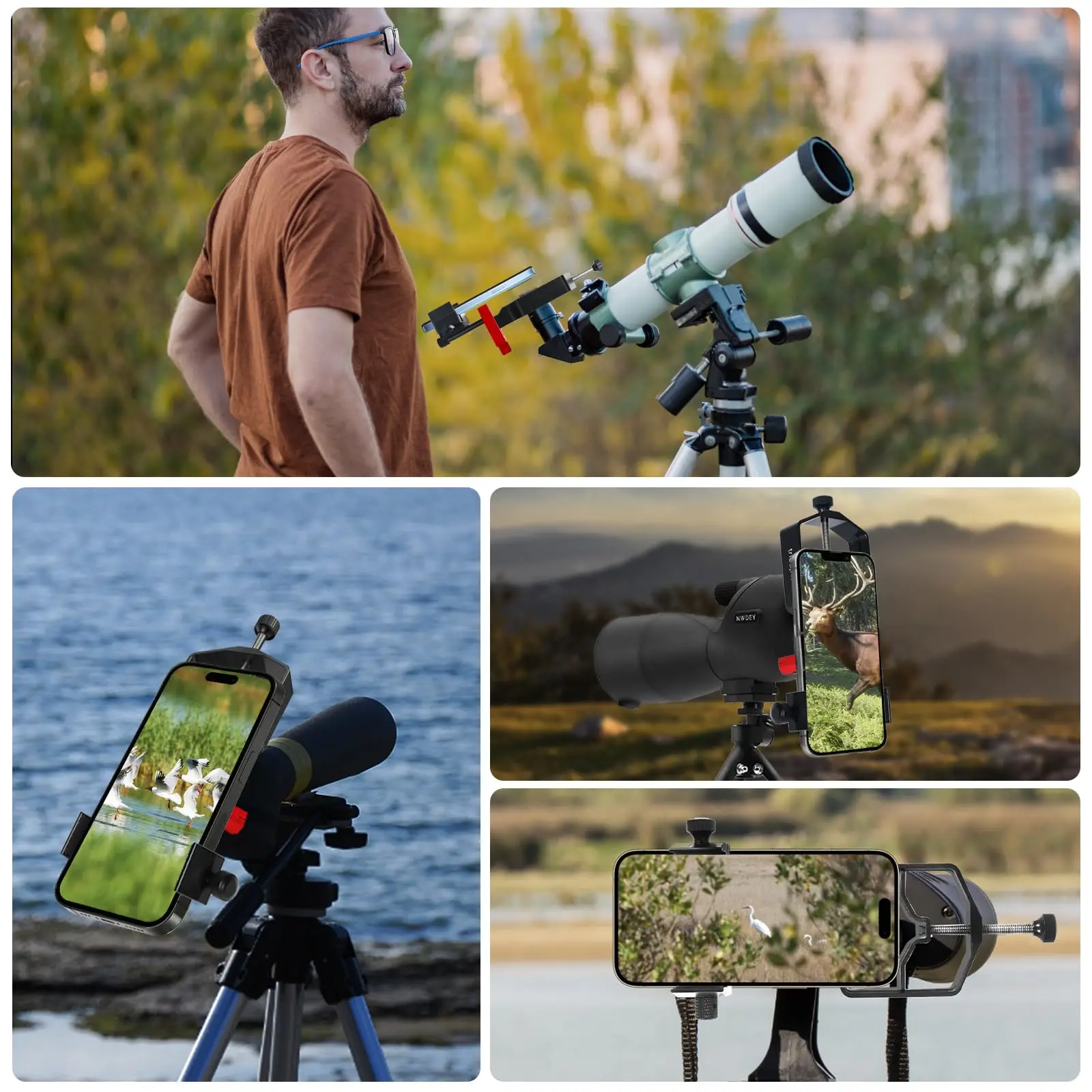 Phone Scope Digiscoping Adapter 3-Axis Metal Phone Holder Mount For Max. 2.4 Inch Eyepiece Telescope iOS Android Camera Accessories