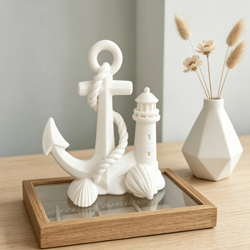Statuetta Fai-da-Te di Ancora Nautica e Faro per Decorazione Casa e Ufficio a Tema Spiaggia, Ornamento Costiero Fatto a Mano, Regalo Artigianale - immagine 4