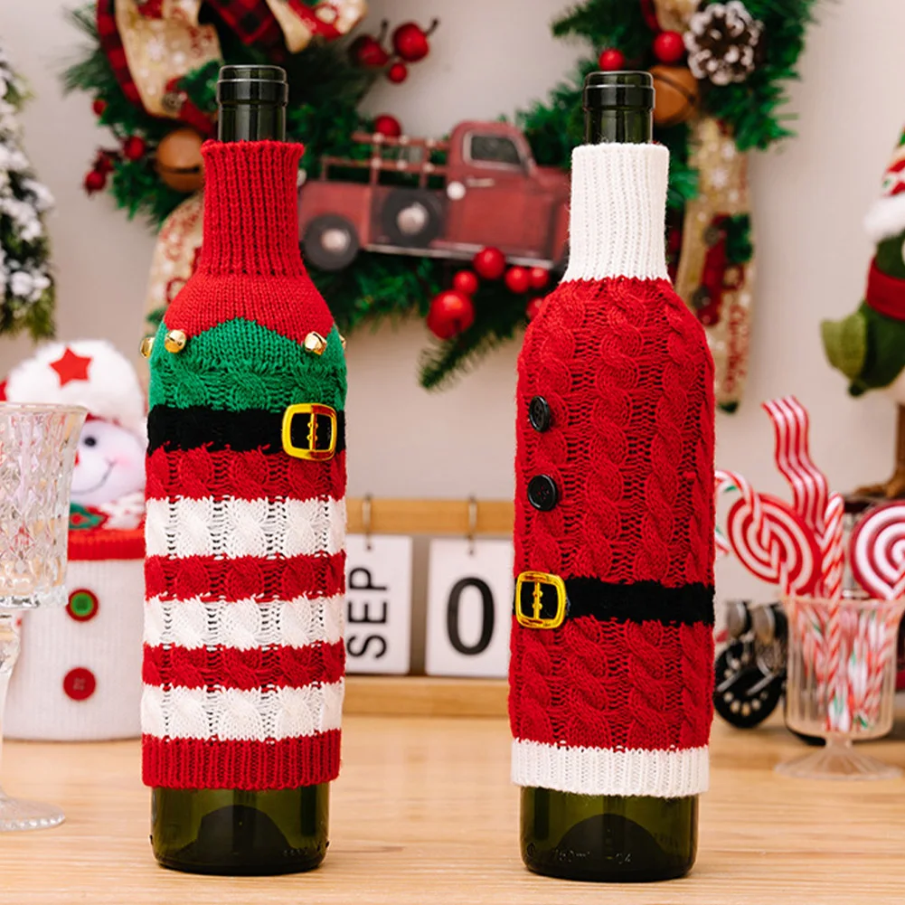 

Christmas Wine Bottle Cover Soft Cloth Santa Claus Clothing Wine Bottle Sweaters Holiday Christmas Party Home Decor Bar Cafe