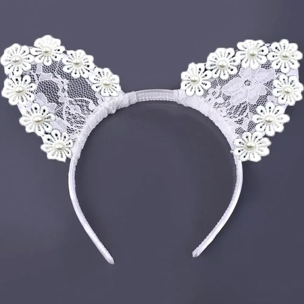 

Lace Non-Slip Cosplay Headband Pearl Flower Fashion Headdress Korean Hairbands Women Hair Hoops New Headwear Cat Ear Headband