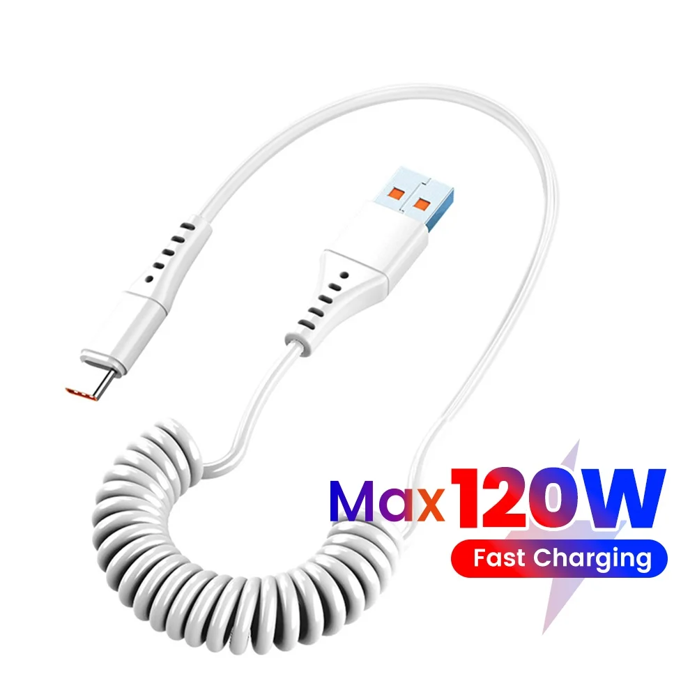 120W USB A to Type C Fast Charge Telescopic Car Charger Cable