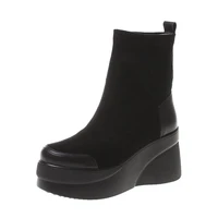 Women's Boots 2022 Autumn Winter Botines Chelsea Short Platform Shoes Chunky Elegant Ankle Black  and Low Price