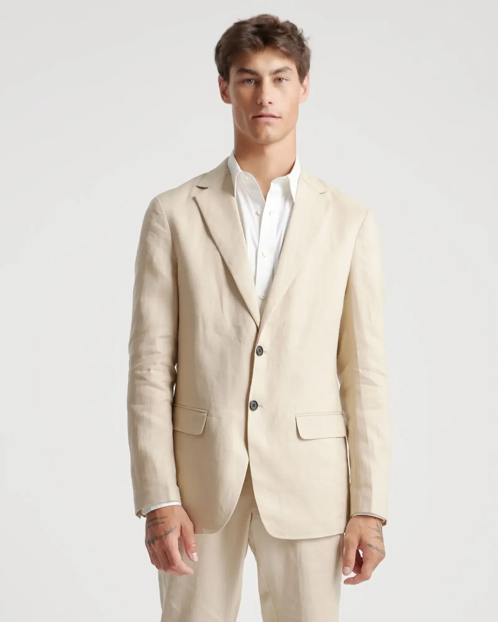 

Elegant Beige Summer Linen Men Suits Casual Slim Fit Blazers Hombre Notch Lapel High Quality Custom 2 Piece Set Costume Homme