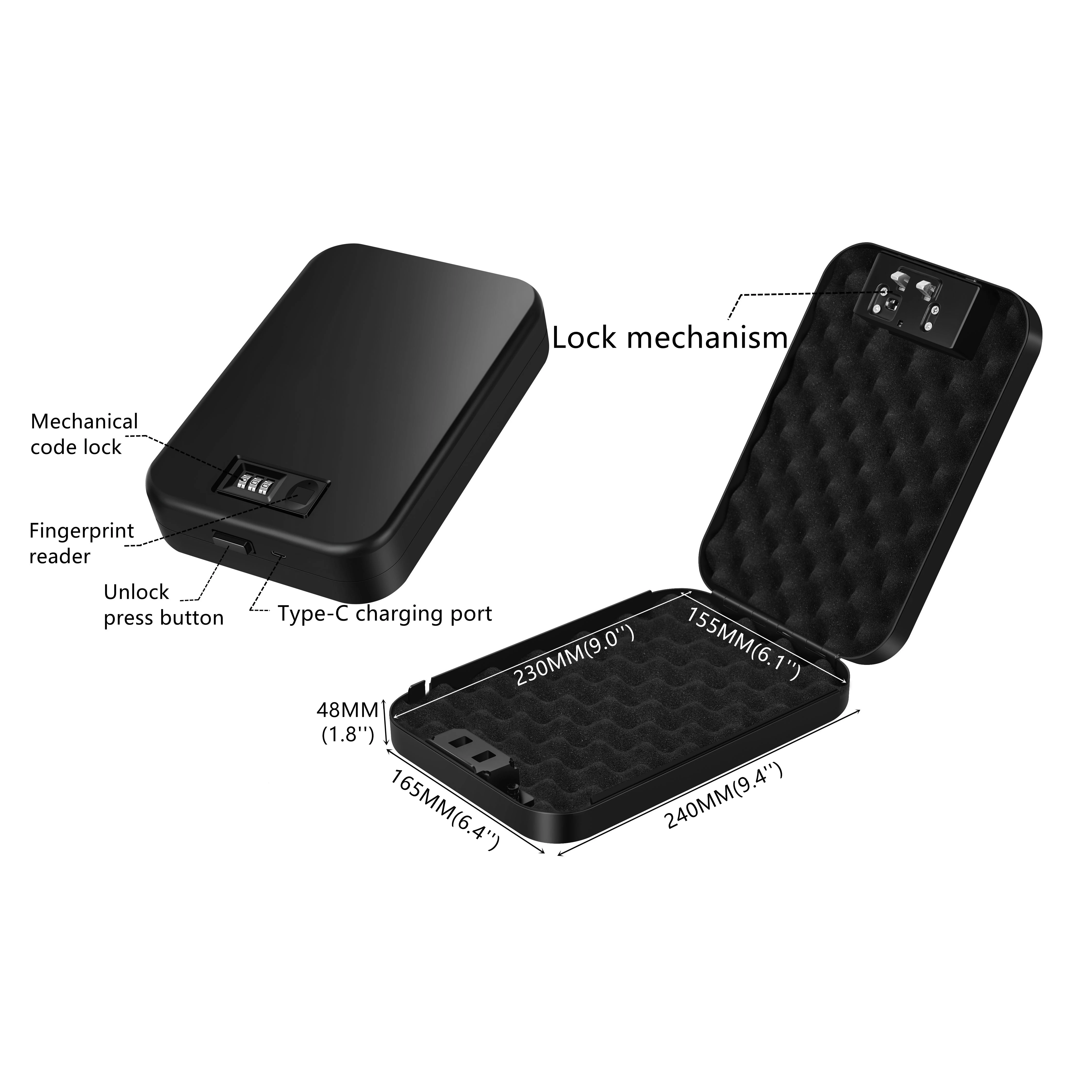 Portable Travel Fingerprint Pistol Safe Waterproof Moisture-Proof Box Mini Handgun Gun Safe with Steel Rope