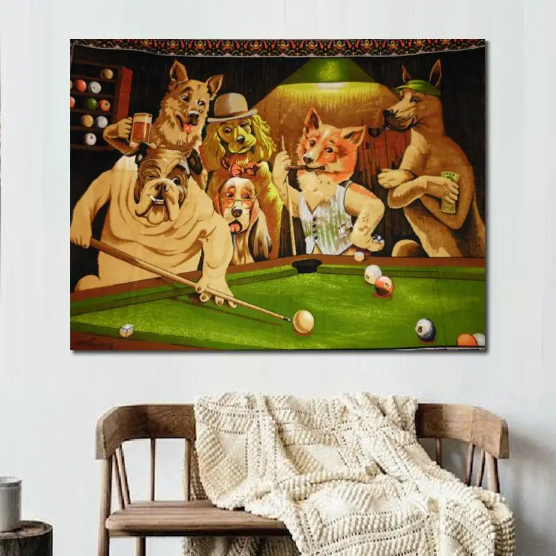 

Canvas Art Dogs Playing Pool Hand Painted Cassius Marcellus Coolidge Oil Painting High Quality Funny Dog Picture Pub Wall Decor