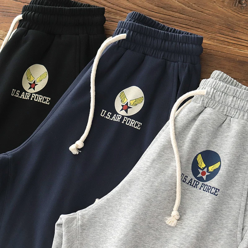 

Летние новые американские тяжелые трикотажные шорты в стиле ретро мужские свободные прямые спортивные брюки из чистого хлопка с потертостями и кулиской