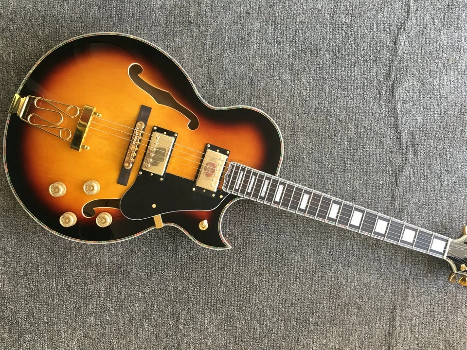 

Custom sunburst color Jazz Guitar F-Hole Full Hollow Guitar gold Hardware maple body，high quality electricity guitar