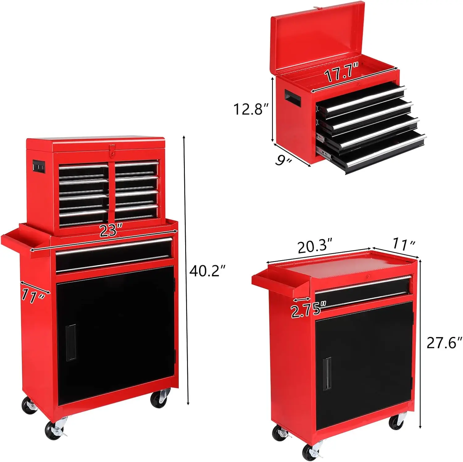 5-Drawer Rolling Tool Chest Storage Cabinet Detachable Top Adjustable Shelf Mechanic Tool Organizer Box