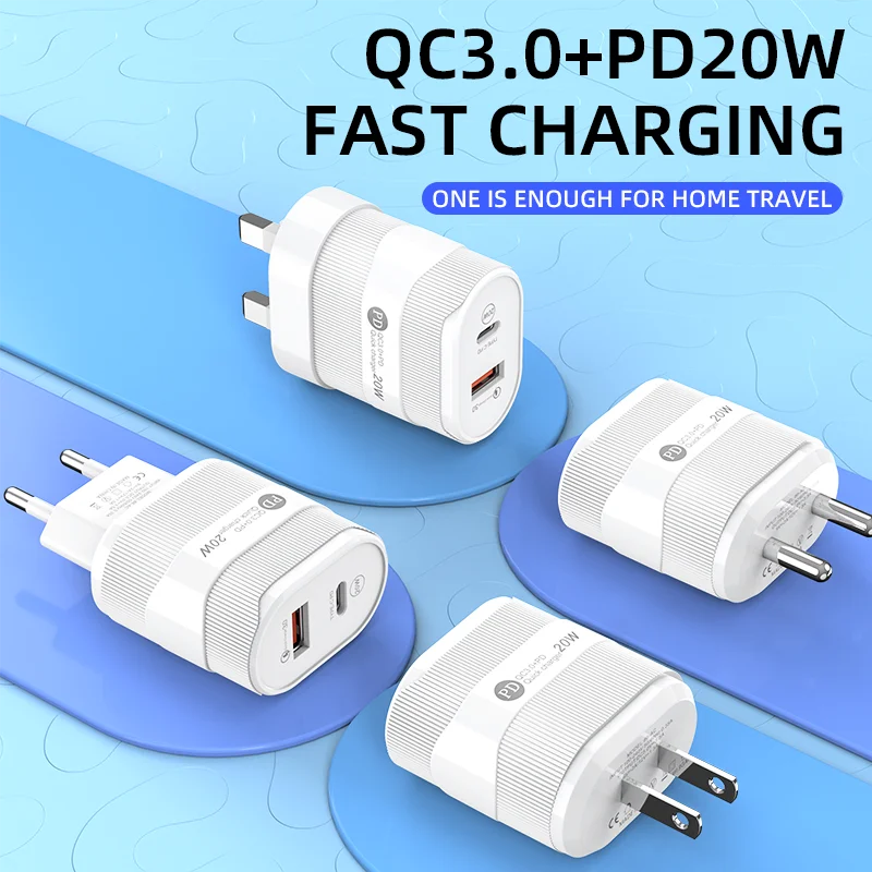 PD 20W USB Charger Dual Port Type C Fast Charging Wall Charger For iPhone 15 14 13 Samsung Xiaomi Portable Phone Adapter