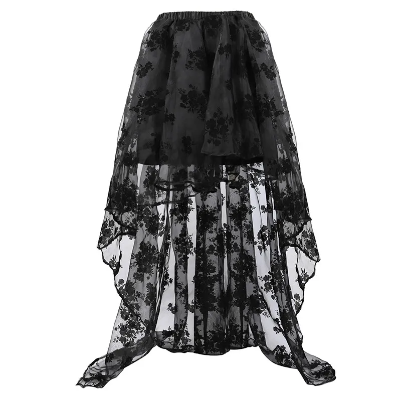 

Sapubonva Skirt Women Steampunk Gothic Vintage Corset Skirt Floor Length Sexy Wedding Party High Low White Floral Lace Fashion