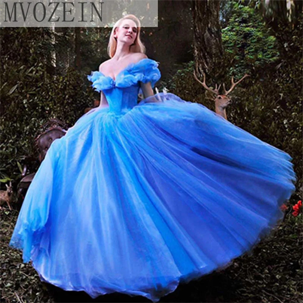 Fantasia Cinderela Borboletas Vestido Princesa Azul Luxuoso